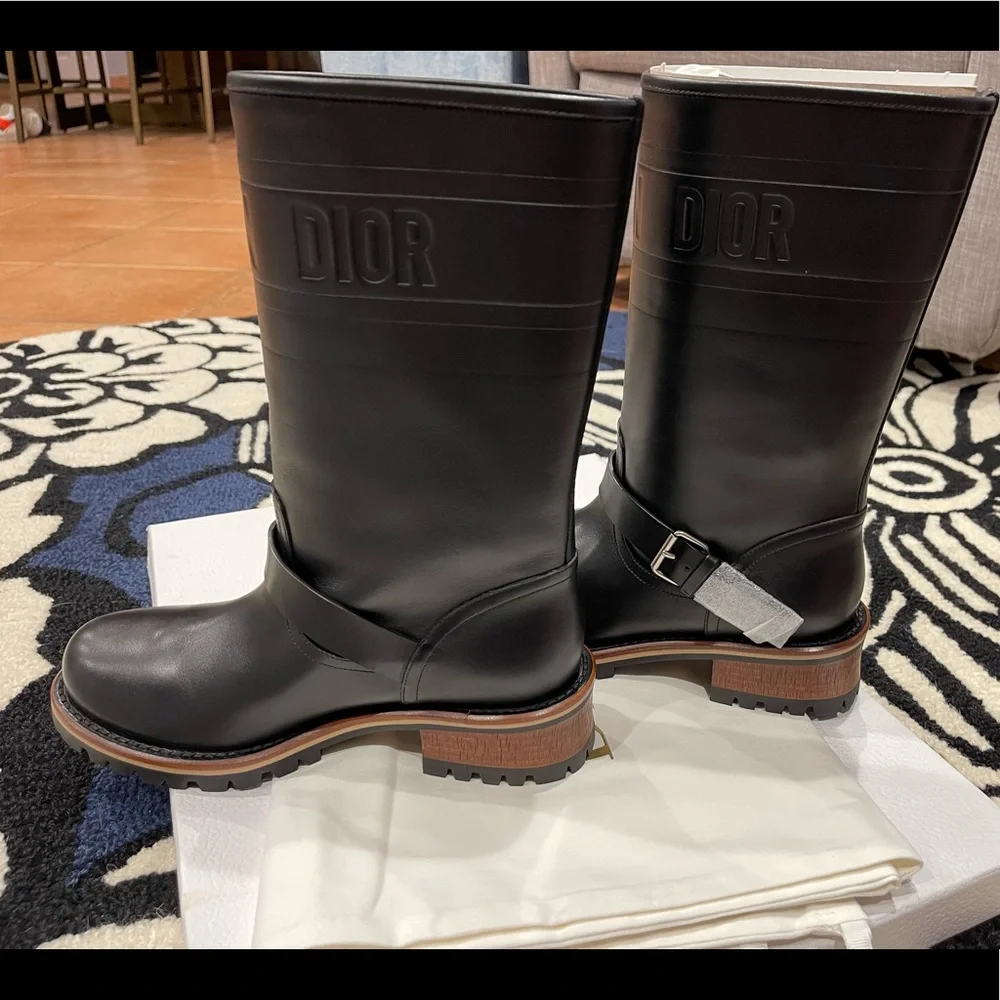 Sold! Christian Dior black embossed calfskin quest boots sz 37.5 - Picture 3 of 7